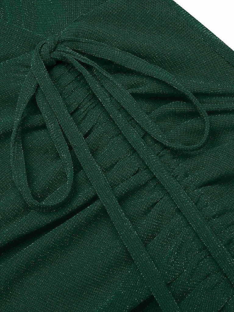 Dunkelgrün 1930er Rüsche Schnürschuh Fischschwanz Kleid