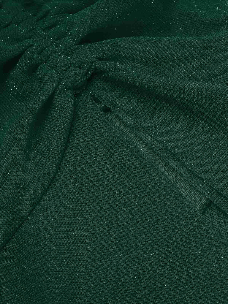 Dunkelgrün 1930er Rüsche Schnürschuh Fischschwanz Kleid