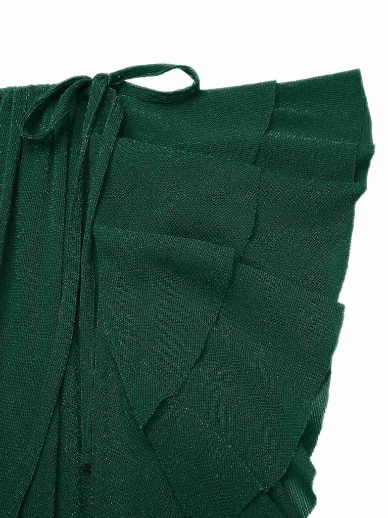Dunkelgrün 1930er Rüsche Schnürschuh Fischschwanz Kleid