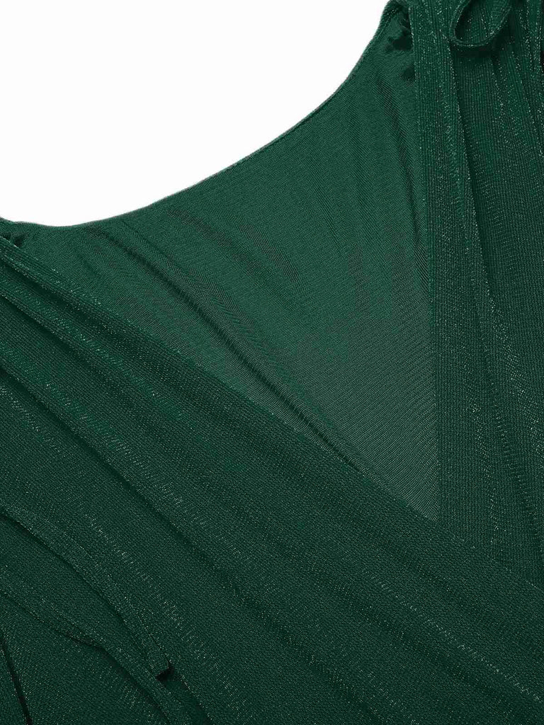 Dunkelgrün 1930er Rüsche Schnürschuh Fischschwanz Kleid