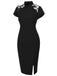 Schwarz 1960er Schmetterling Rückenfrei Bleistift Kleid