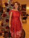 Rot 1950er Weihnachten Schulterfrei Schneeflocke Kleid