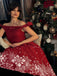 Rot 1950er Weihnachten Schulterfrei Schneeflocke Kleid