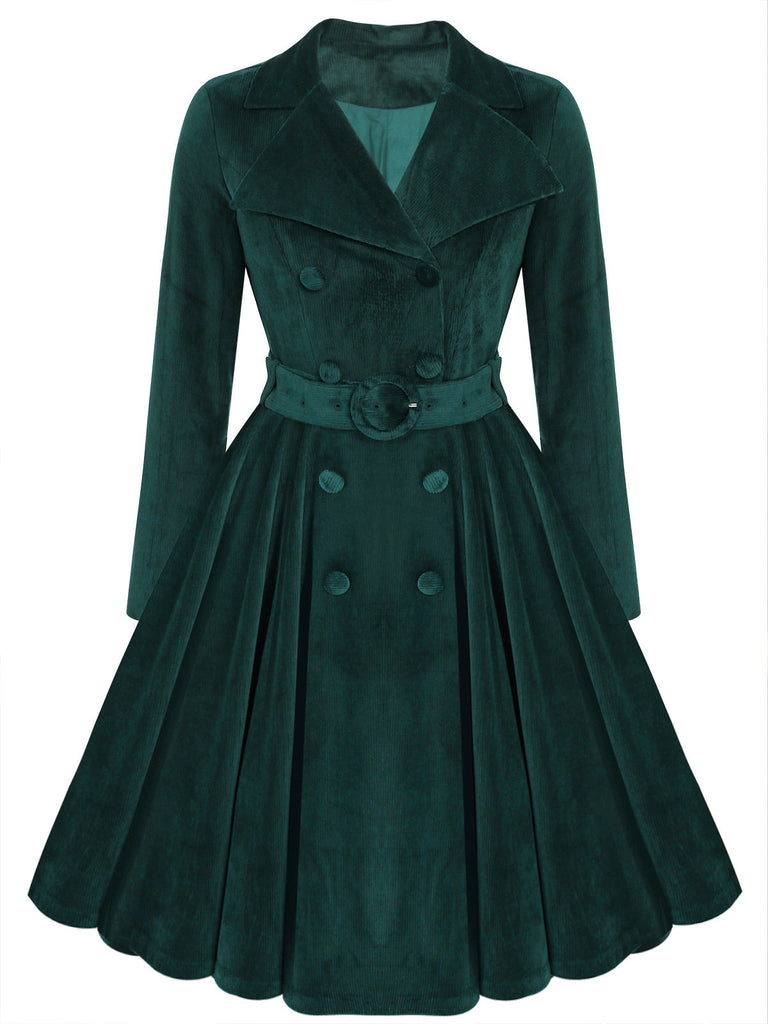Grün 1950er Samt Langer Mantel
