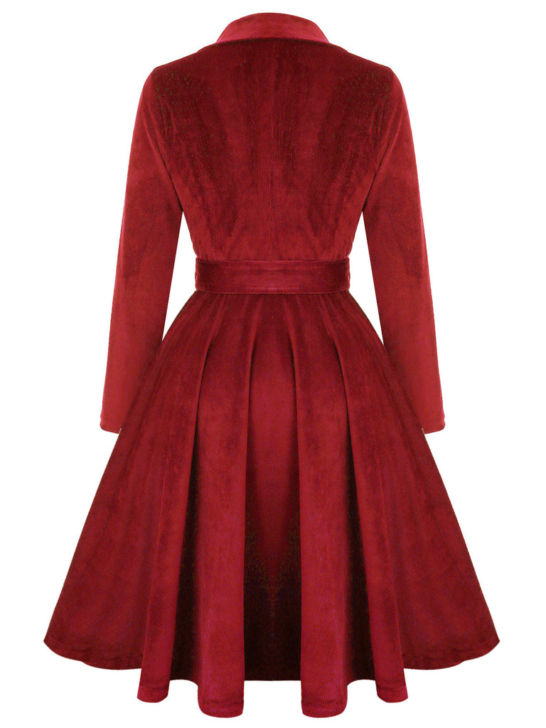 Rot 1950er Samt Langer Mantel