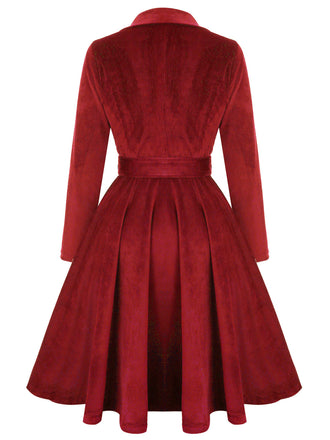 Rot 1950er Samt Langer Mantel