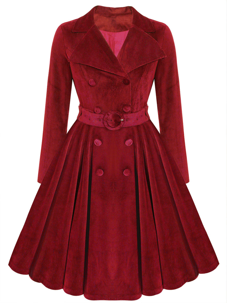 Rot 1950er Samt Langer Mantel