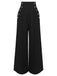 2PCS Schwarz 1930er Streifen Krawattenkragen Rüschenärmel Bluse & Hose