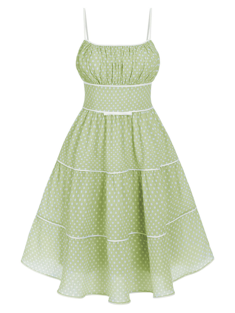 [Vorverkauf] Grün 1950er Polka Dot Swing Kleid mit Trägern