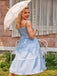 Himmelblau 1950er Tupfen Trägern Swing Kleid