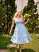 Himmelblau 1950er Tupfen Trägern Swing Kleid