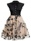 [Übergröße] Schwarz 1950er Schmetterling Patchwork Vintage Kleid