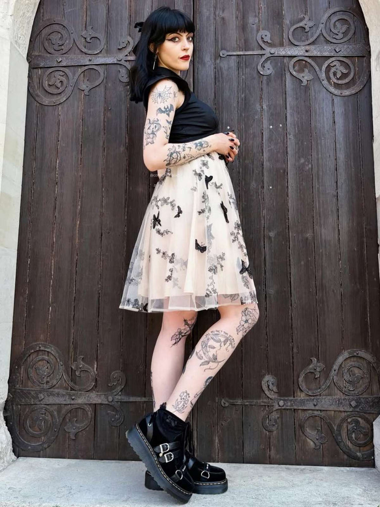 50er Kleid mit Schmetterlings und Patchwork in Schwarz