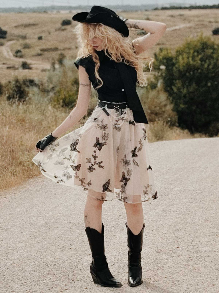 50er Kleid mit Schmetterlings und Patchwork in Schwarz