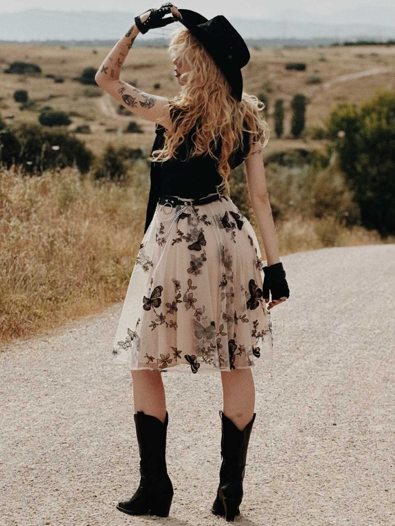 50er Kleid mit Schmetterlings und Patchwork in Schwarz