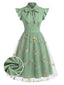 50er Kleid mit Stickerei, Blumen und Patchwork in Grün