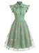 50er Tüllkleid mit Blumenstickerei und Schleifenkragen