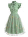 50er Tüllkleid mit Blumenstickerei und Schleifenkragen