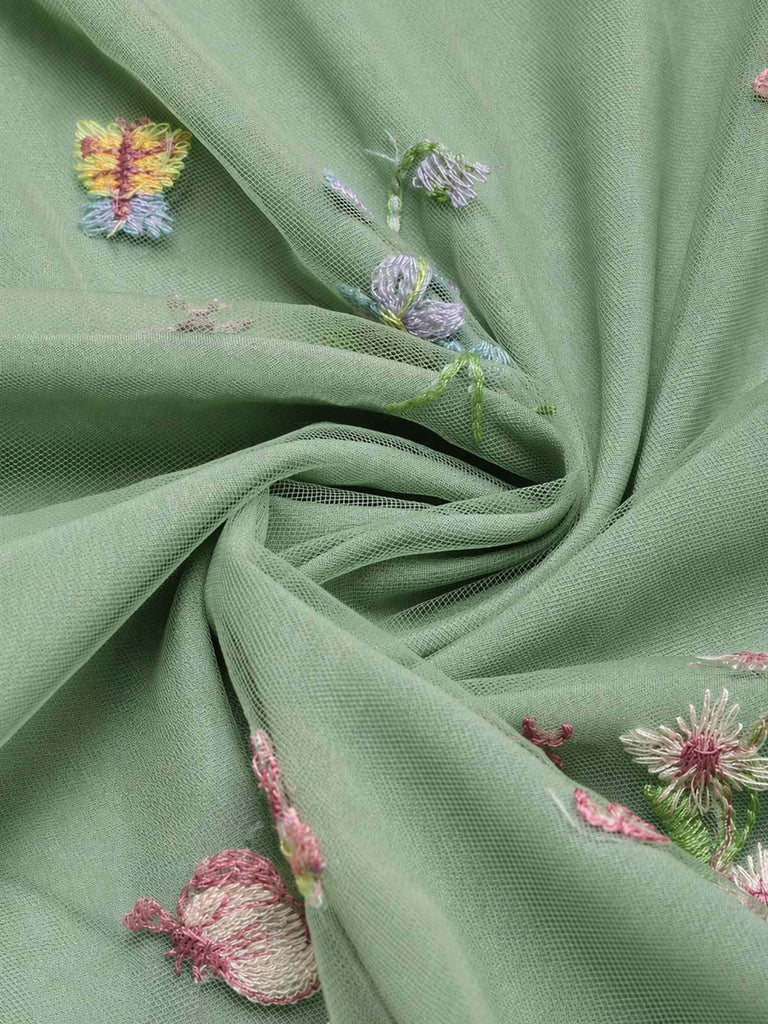 50er Tüllkleid mit Blumenstickerei und Schleifenkragen