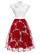 50er Tüllkleid mit Blumenstickerei und Schleifenkragen