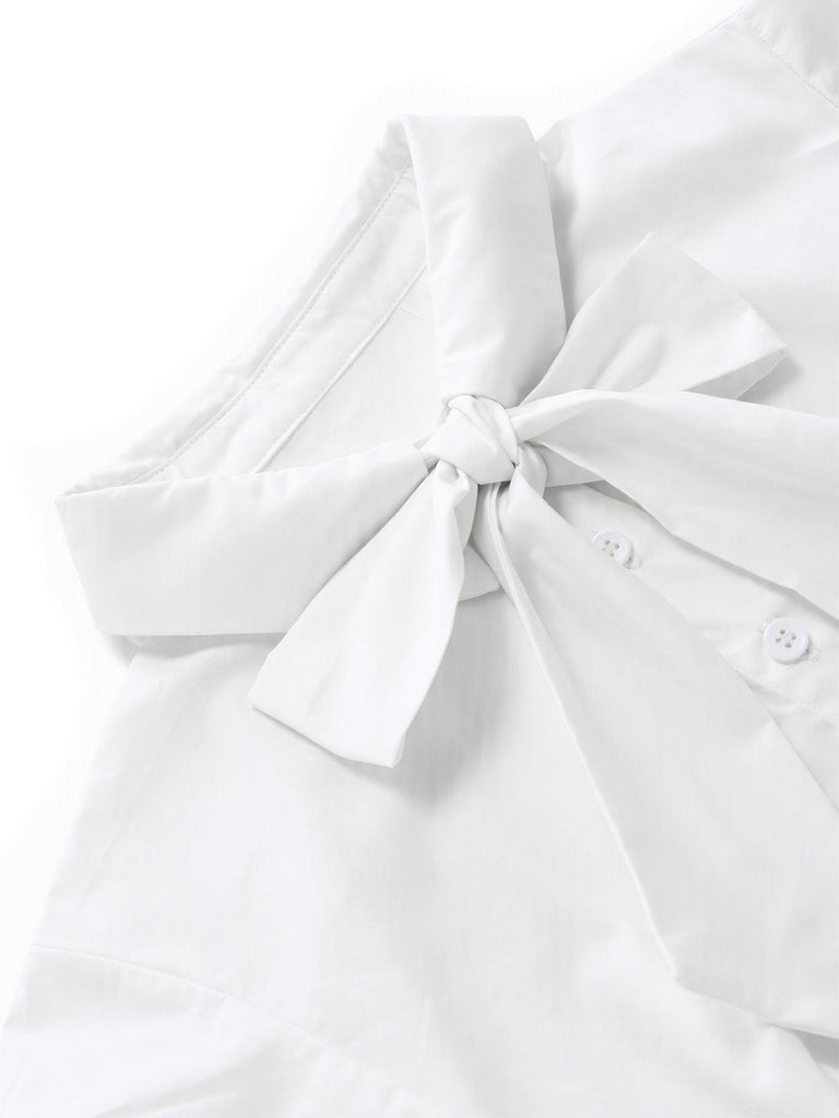 50er Tüllkleid mit Blumenstickerei und Schleifenkragen