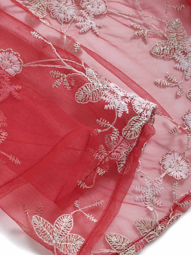 50er Tüllkleid mit Blumenstickerei und Schleifenkragen