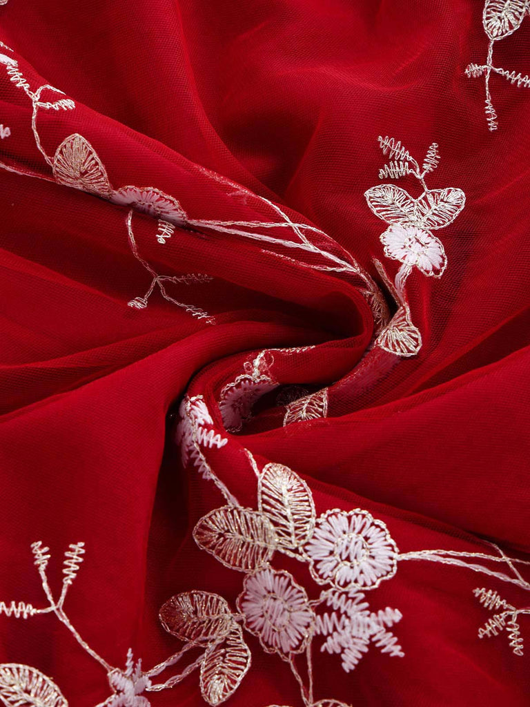 50er Tüllkleid mit Blumenstickerei und Schleifenkragen