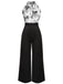 SCHWARZER WEISSER BLUMEN JUMPSUIT MIT HALFTERRIEMEN