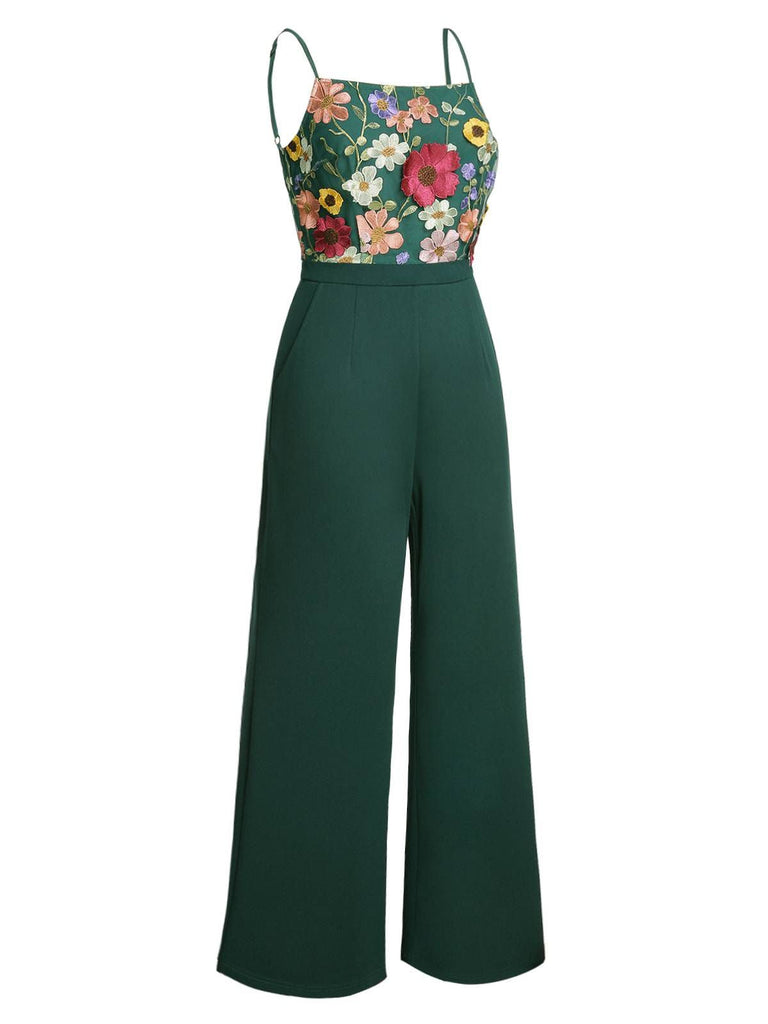 GRÜNER PATCHWORK JUMPSUIT MIT BLUMEN-3D-RIEMEN
