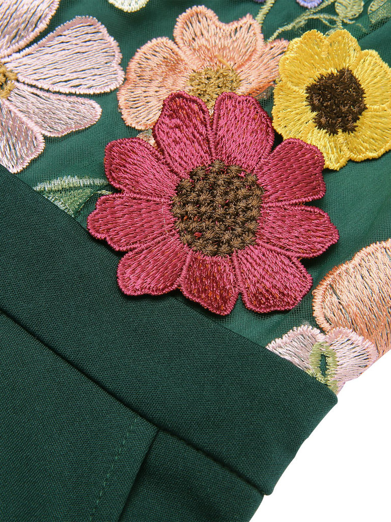 GRÜNER PATCHWORK JUMPSUIT MIT BLUMEN-3D-RIEMEN