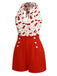 Rot 1950er Kirsche V-Ausschnitt Halter Schnürschuh Romper