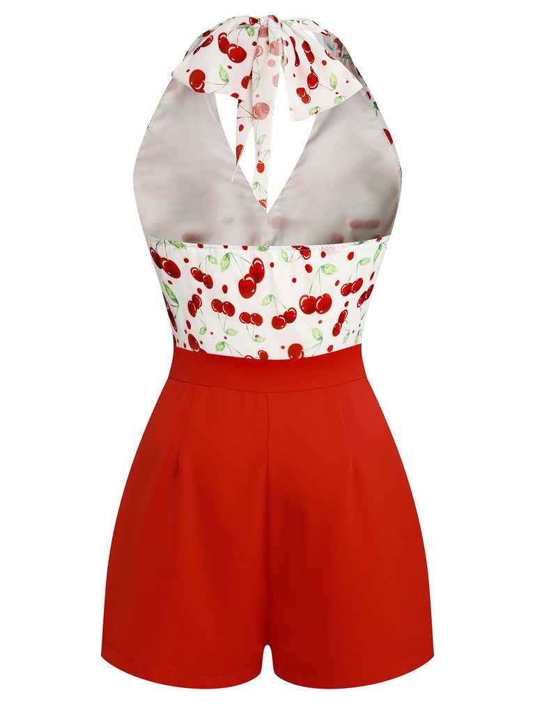 Rot 1950er Kirsche V-Ausschnitt Halter Schnürschuh Romper
