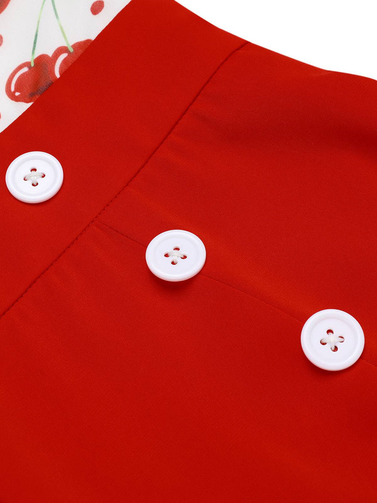 Rot 1950er Kirsche V-Ausschnitt Halter Schnürschuh Romper