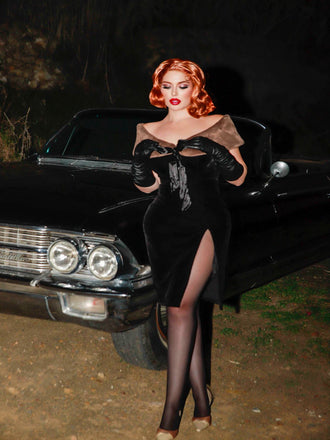 [Vorverkauf] 2PCS Schwarz 1960er Solide Kleid & Plüsch Kap