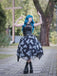 1950er Halloween Gothic Fledermaus-Druck Spitze Kleid