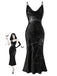 30er Satin-Maxikleid mit Spinnennetz und Wasserfallausschnitt