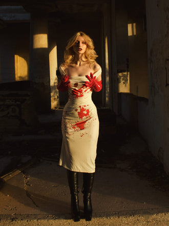 [Vorverkauf] Weiß 1960er Halloween Zombie Braut Blut Bleistiftkleid