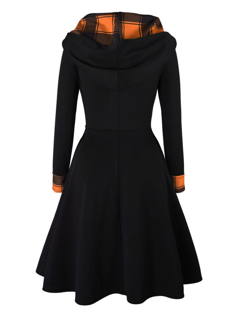 Schwarz & Orange 1950er Weihnachten Plaids Kapuzenkleid