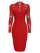 ROTER SPITZE LANGARM PATCHWORK BLEISTIFTKLEID