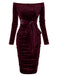 Weinrot 1960er Solide Schulterfrei Samt Kleid