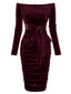 Weinrot 1960er Solide Schulterfrei Samt Kleid
