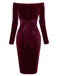 Weinrot 1960er Solide Schulterfrei Samt Kleid