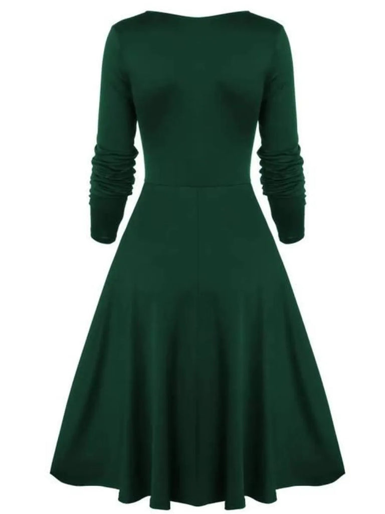 Grün 1950er Spitze Patchwork Swing Kleid