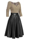 KHAKIFARBENES STRICKLEDER PATCHWORK KLEID