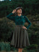 1950ER DUNKELGRÜNES KARIERTES STRICKKLEID