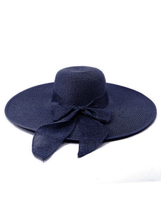 Marineblauer Raffia-Sonnenhut mit breiter Krempe und Band