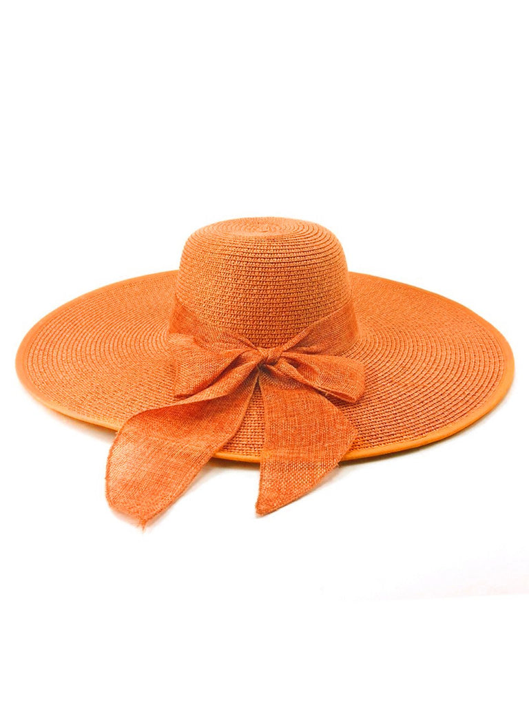 Orange Raffia-Sonnenhut mit breiter Krempe und Band