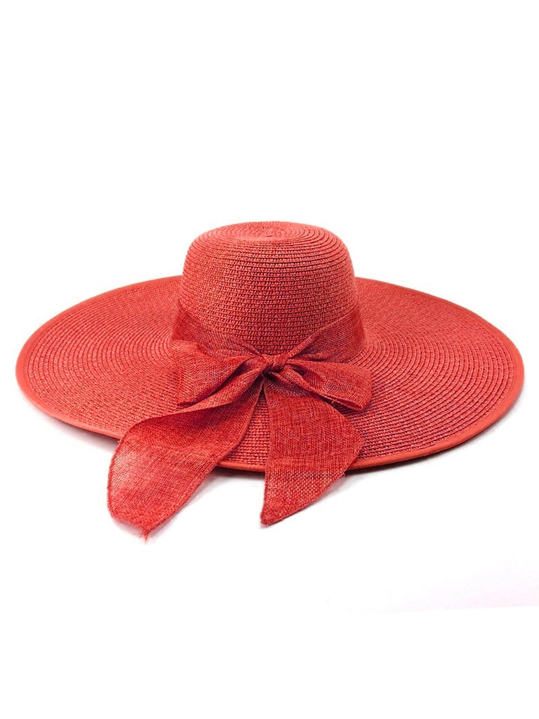 Orange Raffia-Sonnenhut mit breiter Krempe und Band