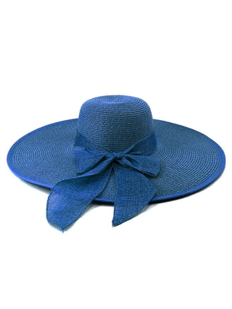 Dunkelblauer Raffia-Sonnenhut mit breiter Krempe und Band