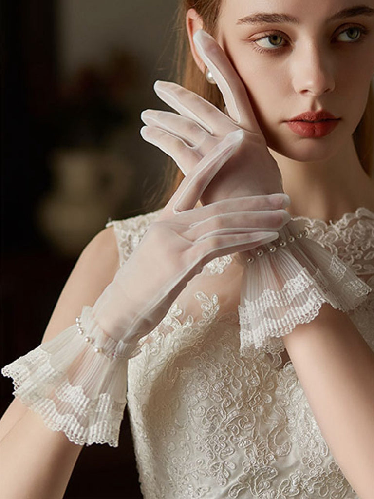 Retro Perlen Spitze Sheer Handschuhe